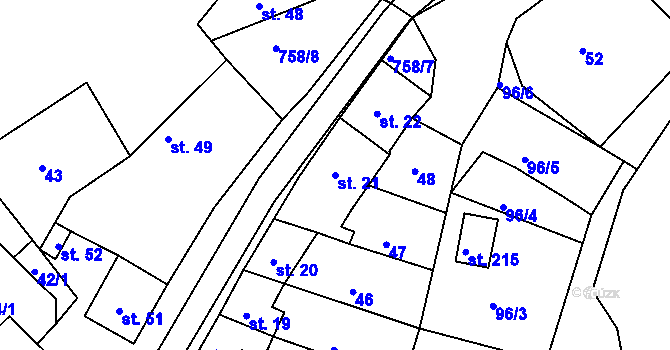 Parcela st. 21 v KÚ Rabštejn nad Střelou, Katastrální mapa