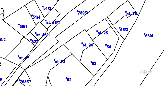 Parcela st. 24 v KÚ Rabštejn nad Střelou, Katastrální mapa