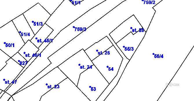 Parcela st. 25 v KÚ Rabštejn nad Střelou, Katastrální mapa