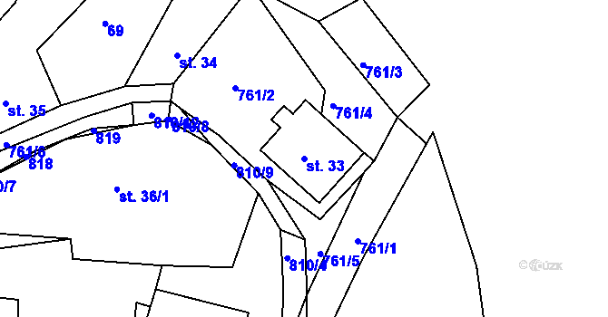 Parcela st. 33 v KÚ Rabštejn nad Střelou, Katastrální mapa