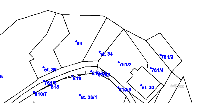 Parcela st. 34 v KÚ Rabštejn nad Střelou, Katastrální mapa