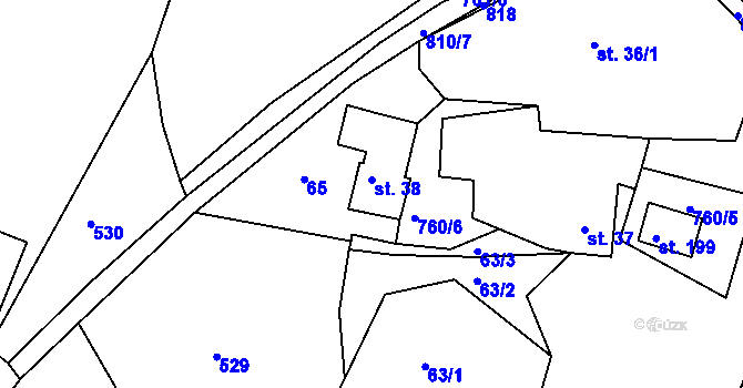Parcela st. 38 v KÚ Rabštejn nad Střelou, Katastrální mapa