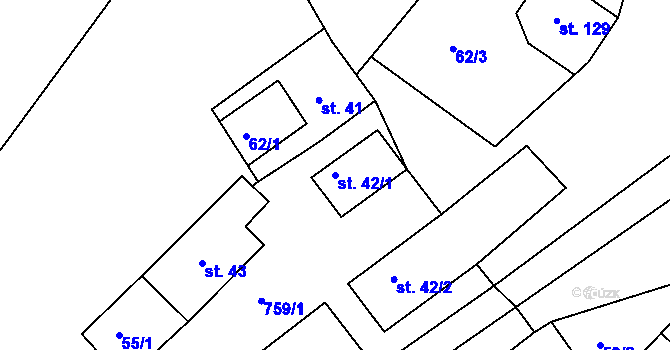 Parcela st. 42/1 v KÚ Rabštejn nad Střelou, Katastrální mapa