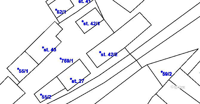 Parcela st. 42/2 v KÚ Rabštejn nad Střelou, Katastrální mapa