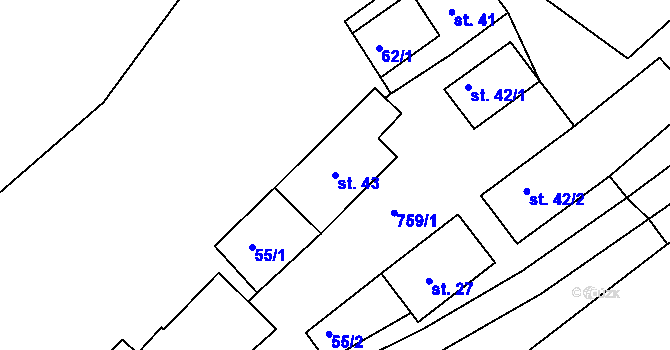 Parcela st. 43 v KÚ Rabštejn nad Střelou, Katastrální mapa
