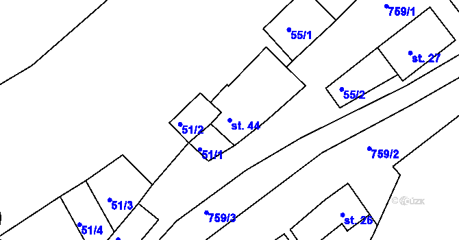 Parcela st. 44 v KÚ Rabštejn nad Střelou, Katastrální mapa
