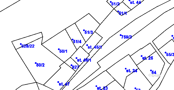 Parcela st. 45/1 v KÚ Rabštejn nad Střelou, Katastrální mapa