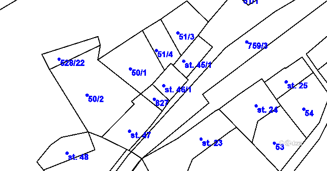 Parcela st. 46/1 v KÚ Rabštejn nad Střelou, Katastrální mapa
