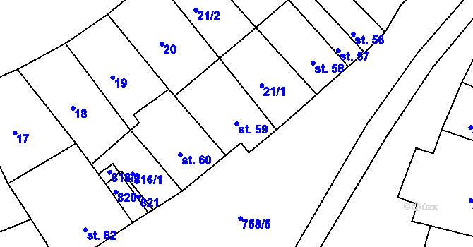Parcela st. 59 v KÚ Rabštejn nad Střelou, Katastrální mapa