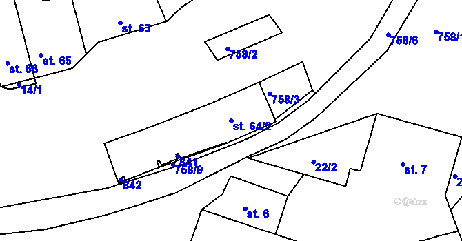 Parcela st. 64/2 v KÚ Rabštejn nad Střelou, Katastrální mapa