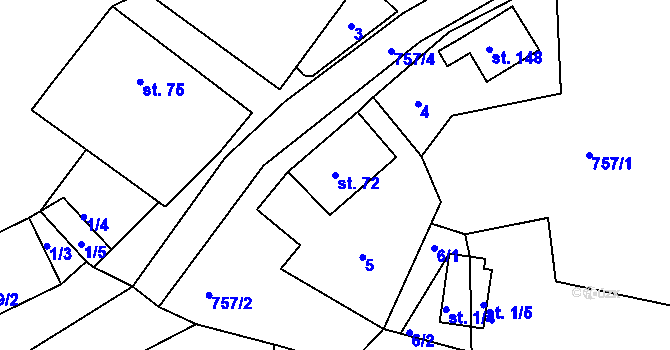 Parcela st. 72 v KÚ Rabštejn nad Střelou, Katastrální mapa