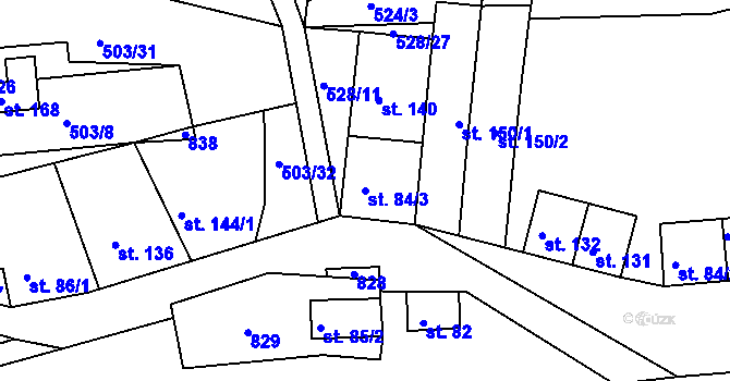 Parcela st. 84/3 v KÚ Rabštejn nad Střelou, Katastrální mapa