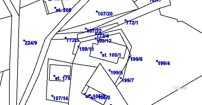 Parcela st. 105/1 v KÚ Rabštejn nad Střelou, Katastrální mapa