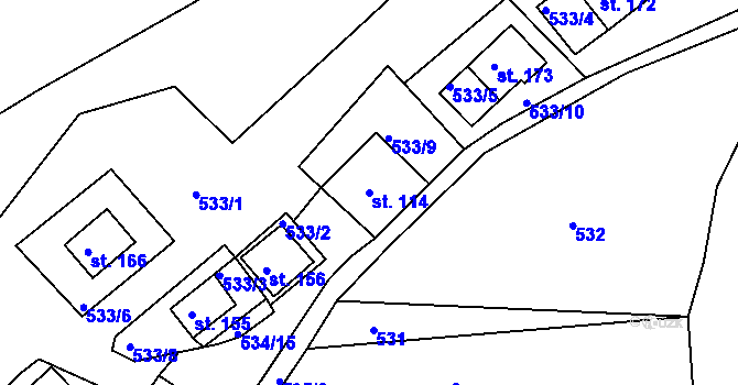 Parcela st. 114 v KÚ Rabštejn nad Střelou, Katastrální mapa