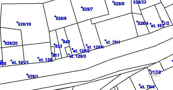 Parcela st. 128/1 v KÚ Rabštejn nad Střelou, Katastrální mapa