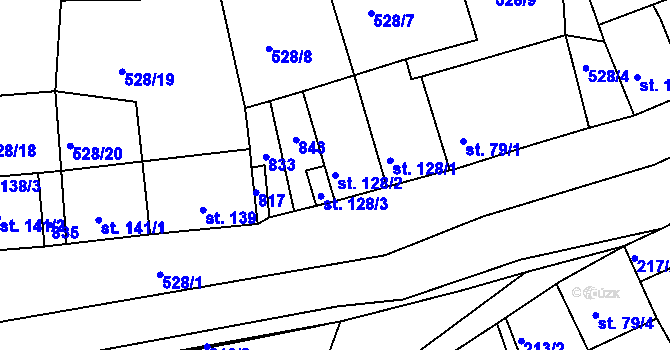 Parcela st. 128/2 v KÚ Rabštejn nad Střelou, Katastrální mapa