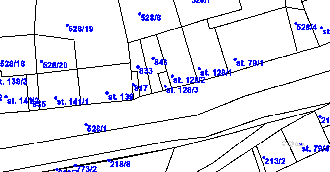 Parcela st. 128/3 v KÚ Rabštejn nad Střelou, Katastrální mapa