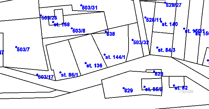 Parcela st. 144/1 v KÚ Rabštejn nad Střelou, Katastrální mapa