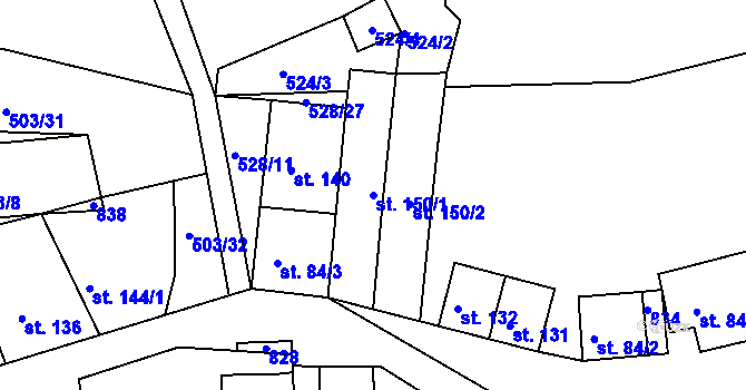 Parcela st. 150/1 v KÚ Rabštejn nad Střelou, Katastrální mapa
