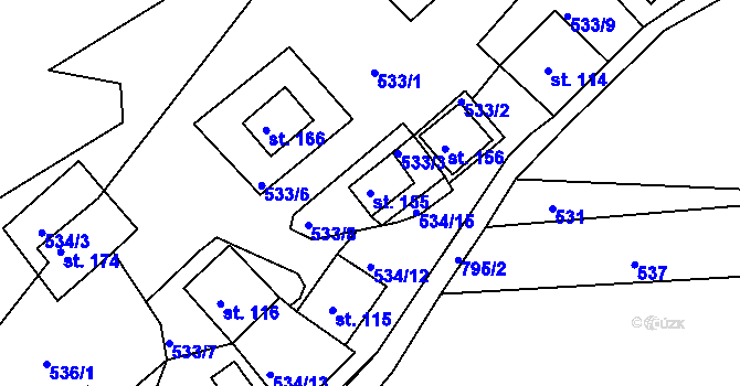 Parcela st. 155 v KÚ Rabštejn nad Střelou, Katastrální mapa