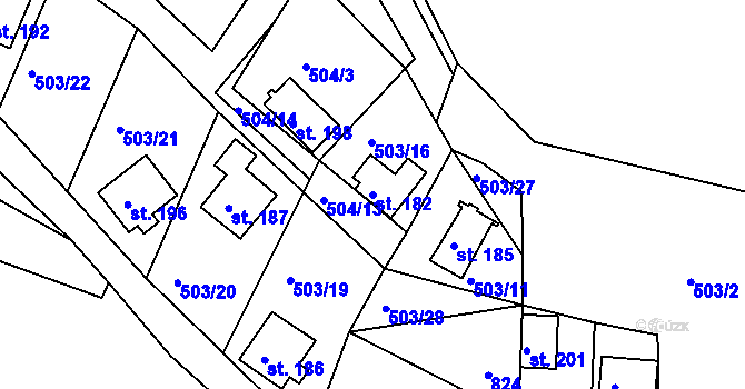 Parcela st. 182 v KÚ Rabštejn nad Střelou, Katastrální mapa