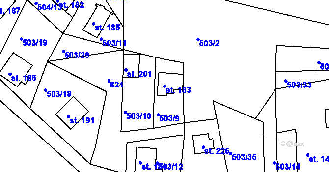 Parcela st. 183 v KÚ Rabštejn nad Střelou, Katastrální mapa