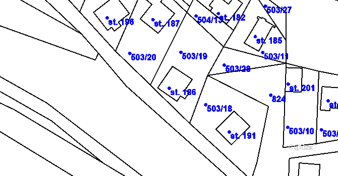 Parcela st. 186 v KÚ Rabštejn nad Střelou, Katastrální mapa