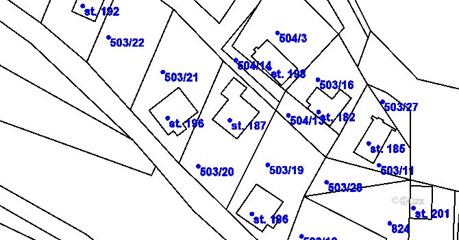 Parcela st. 187 v KÚ Rabštejn nad Střelou, Katastrální mapa