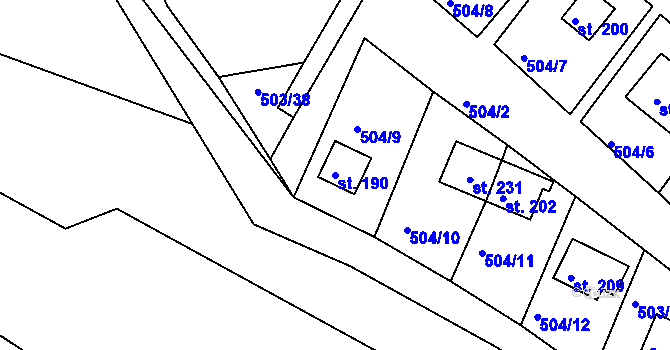 Parcela st. 190 v KÚ Rabštejn nad Střelou, Katastrální mapa