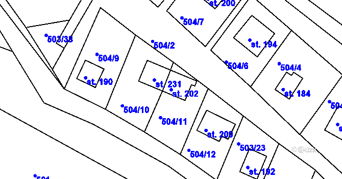 Parcela st. 202 v KÚ Rabštejn nad Střelou, Katastrální mapa