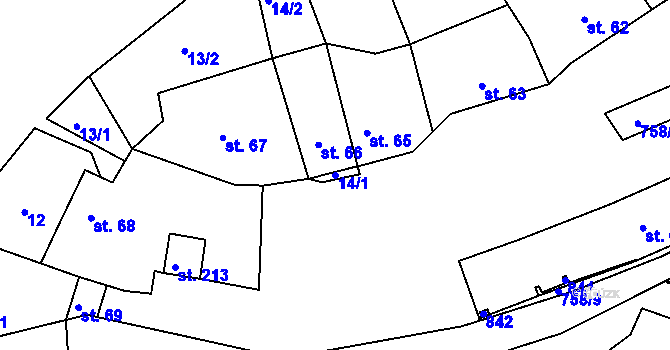 Parcela st. 14/1 v KÚ Rabštejn nad Střelou, Katastrální mapa