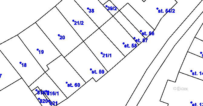 Parcela st. 21/1 v KÚ Rabštejn nad Střelou, Katastrální mapa