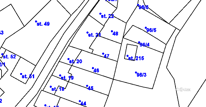 Parcela st. 47 v KÚ Rabštejn nad Střelou, Katastrální mapa