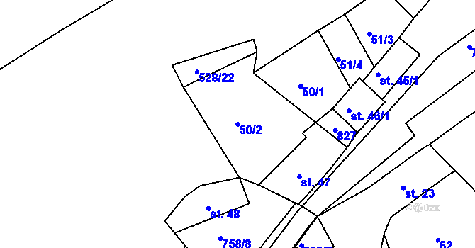 Parcela st. 50/2 v KÚ Rabštejn nad Střelou, Katastrální mapa