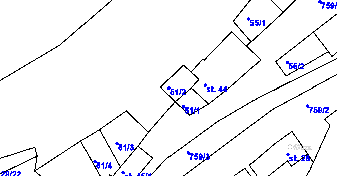 Parcela st. 51/2 v KÚ Rabštejn nad Střelou, Katastrální mapa