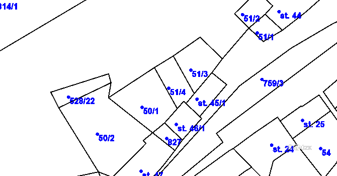 Parcela st. 51/4 v KÚ Rabštejn nad Střelou, Katastrální mapa