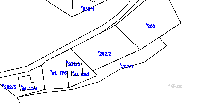 Parcela st. 202/2 v KÚ Rabštejn nad Střelou, Katastrální mapa