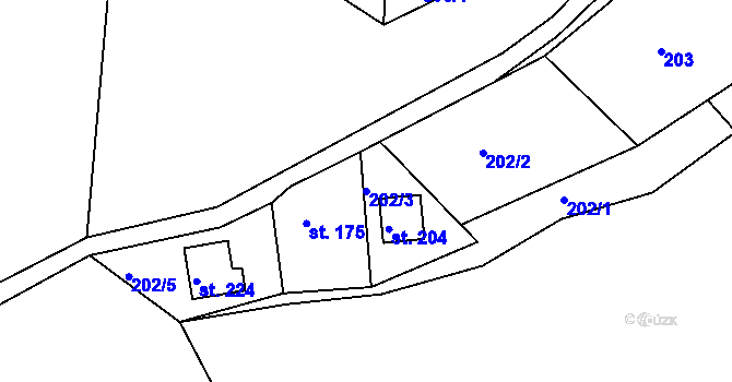 Parcela st. 202/3 v KÚ Rabštejn nad Střelou, Katastrální mapa