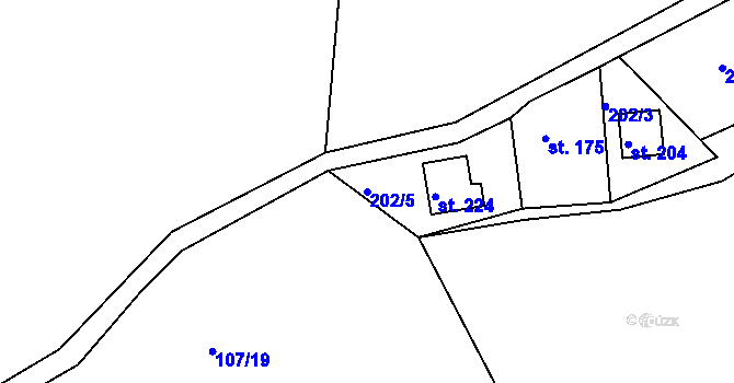 Parcela st. 202/5 v KÚ Rabštejn nad Střelou, Katastrální mapa