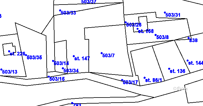 Parcela st. 503/7 v KÚ Rabštejn nad Střelou, Katastrální mapa