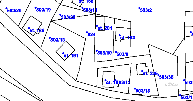 Parcela st. 503/10 v KÚ Rabštejn nad Střelou, Katastrální mapa