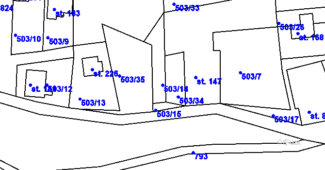 Parcela st. 503/14 v KÚ Rabštejn nad Střelou, Katastrální mapa