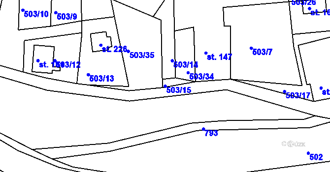 Parcela st. 503/15 v KÚ Rabštejn nad Střelou, Katastrální mapa