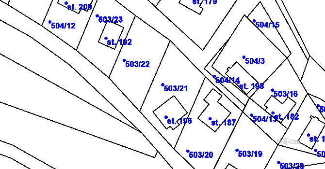 Parcela st. 503/21 v KÚ Rabštejn nad Střelou, Katastrální mapa