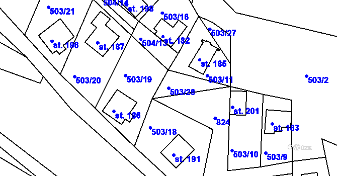 Parcela st. 503/28 v KÚ Rabštejn nad Střelou, Katastrální mapa