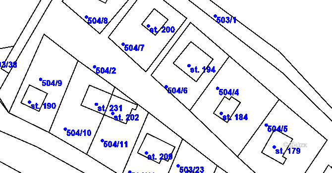 Parcela st. 504/6 v KÚ Rabštejn nad Střelou, Katastrální mapa