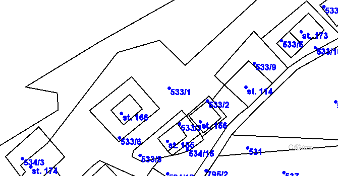 Parcela st. 533/1 v KÚ Rabštejn nad Střelou, Katastrální mapa