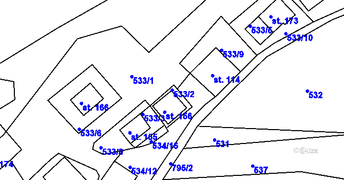 Parcela st. 533/2 v KÚ Rabštejn nad Střelou, Katastrální mapa