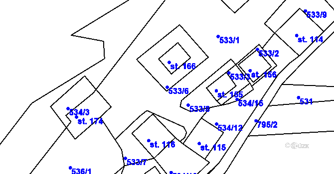 Parcela st. 533/6 v KÚ Rabštejn nad Střelou, Katastrální mapa