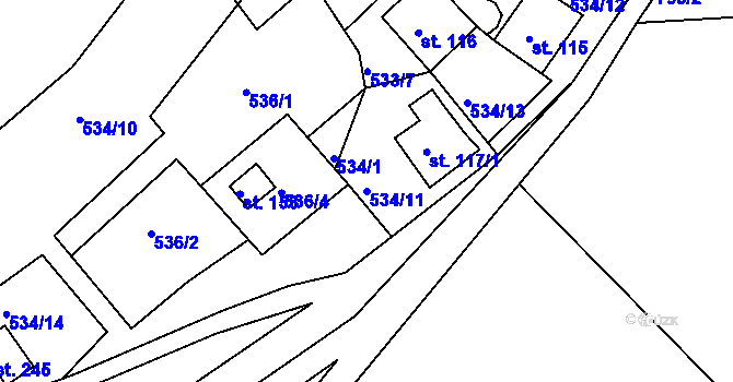 Parcela st. 534/11 v KÚ Rabštejn nad Střelou, Katastrální mapa